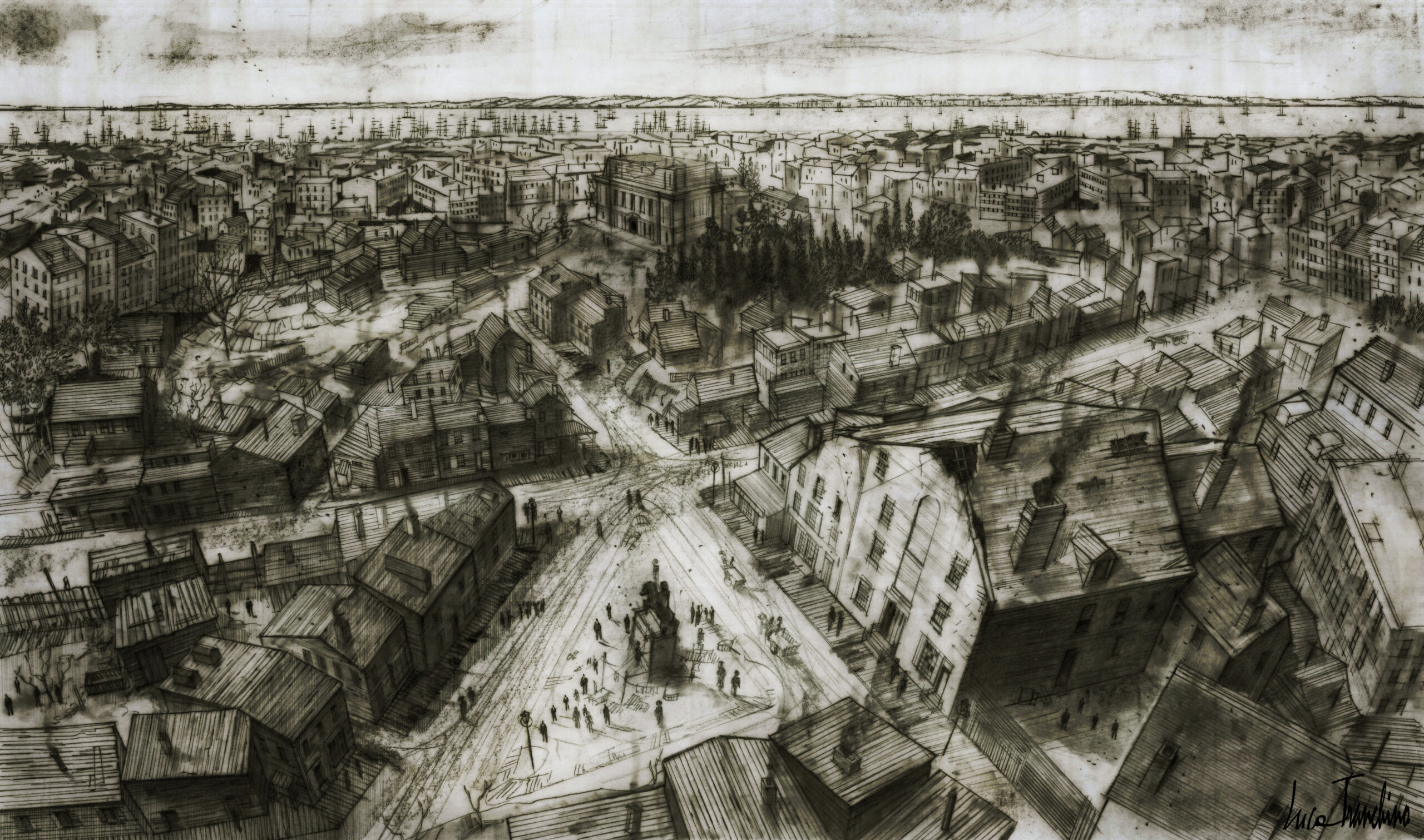 Gangs of New York - Directed by Martin Scorsese - Five Points Square - Design Sketch by Luca Tranchino - ©2002 - Miramax Films