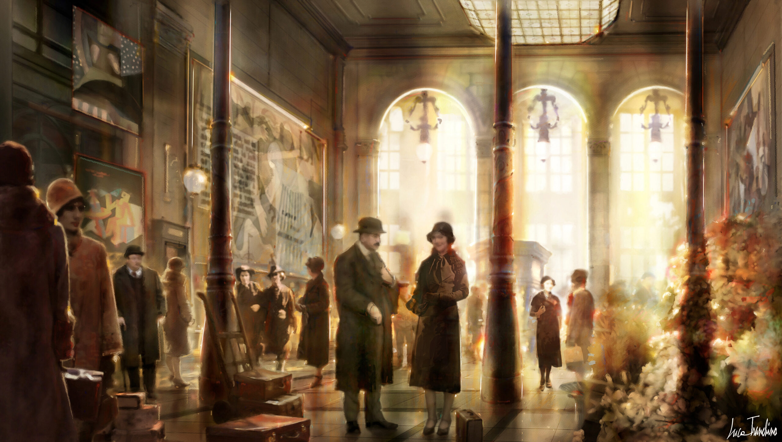 “Int. Paris Train Station, 1931”, Concept Art by Luca Tranchino - ©2010 - Mixed Media