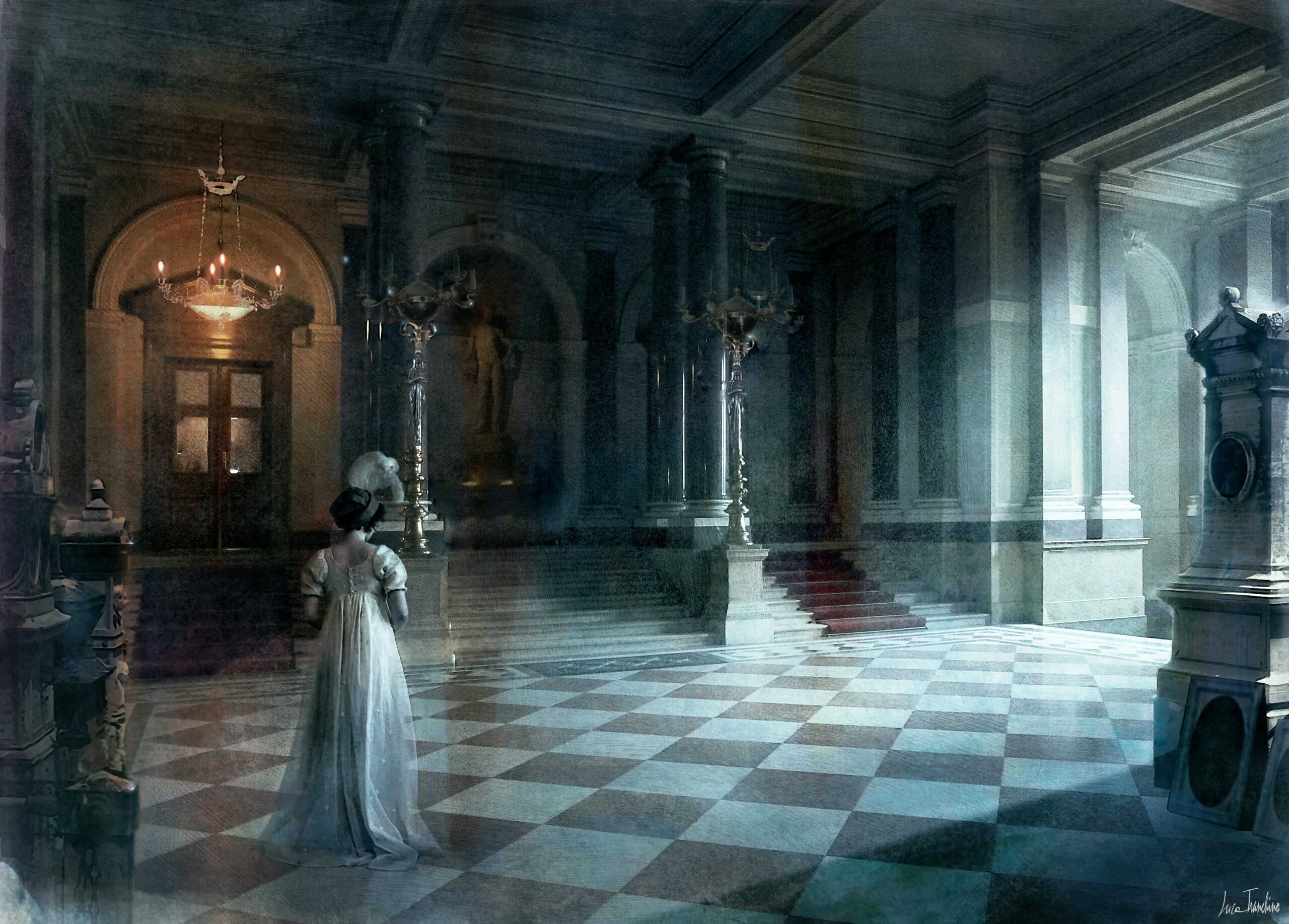 “Int. Mary Shelley’s Hall”, Concept Art by Luca Tranchino - ©2019 - Mixed Media