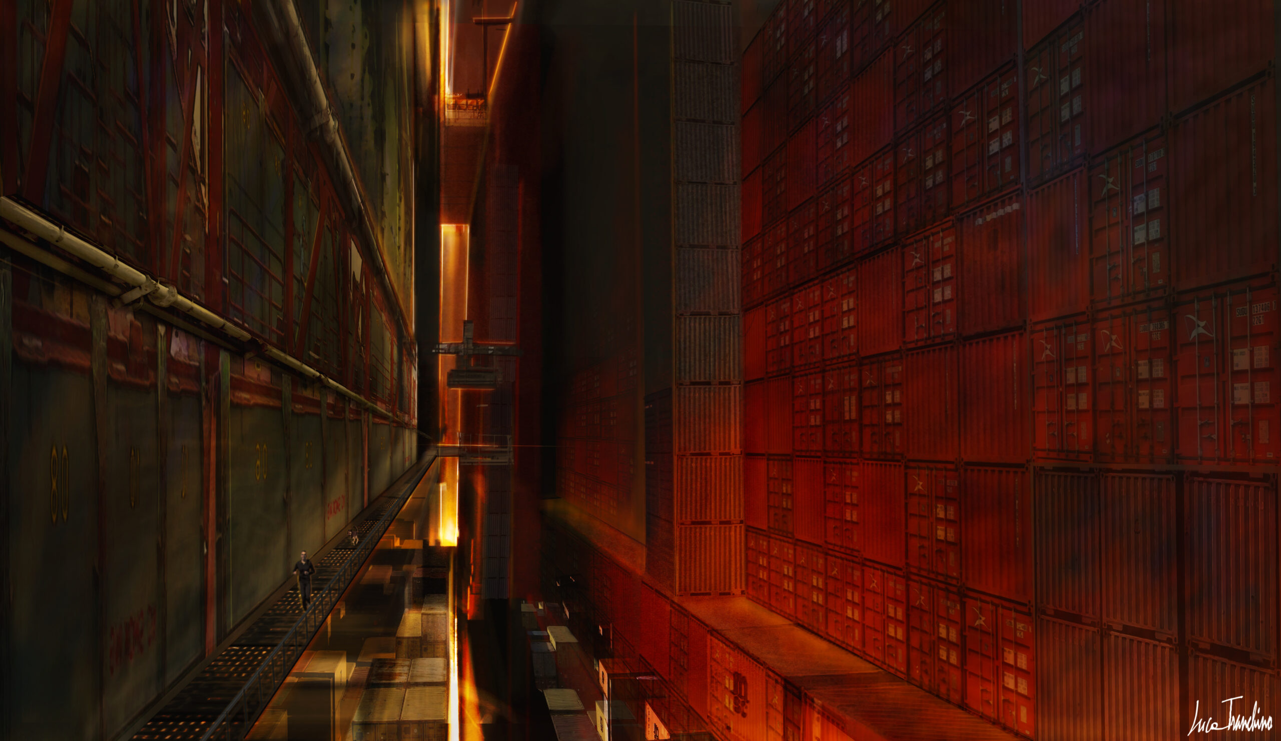 “Int. Shipping Containers Cargo”, Concept Art by Luca Tranchino - ©2012 - Mixed Media